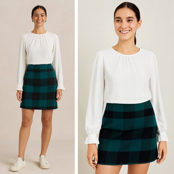 NEW J. Crew Factory Button Neck Blouse Ruffles Ivory White Neutral Minimalist - Picture 1 of 8